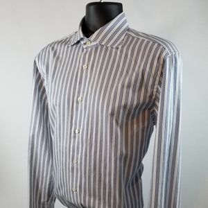 Canali Mens Longsleeve Italian White/Blue ShirtXL